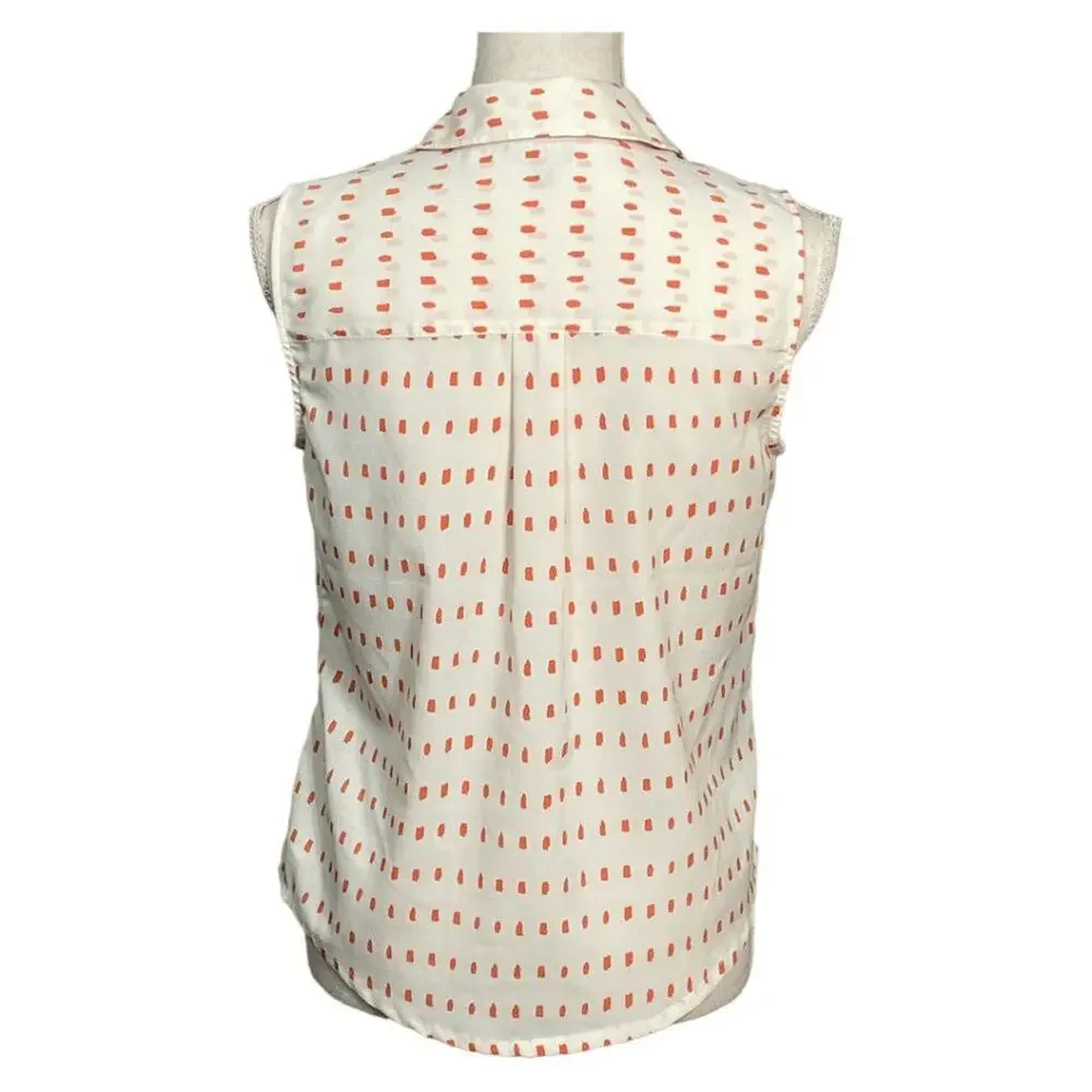 Talbots Nantucket Women's Cream & Orange Dotted Sleeveless Button-Down Blouse SM - Picture 3 of 13